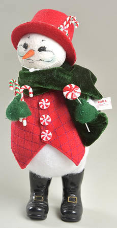 Annalee Christmas Doll Candycane Snowman In Black Boots - No Box