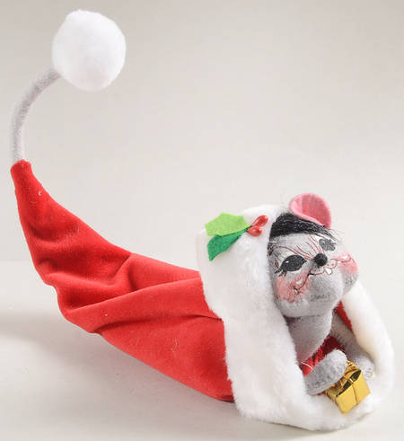 Christmas Mice Mouse In Santa's Hat With Gift - No Box