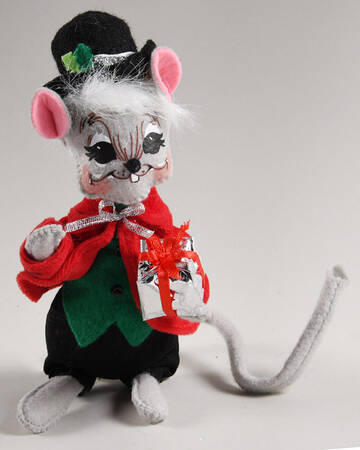 Christmas Mice Silver Sparkle Boy Mouse With Gift - No Box