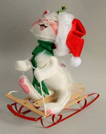 Annalee Christmas Doll Cat On Sled - No Box