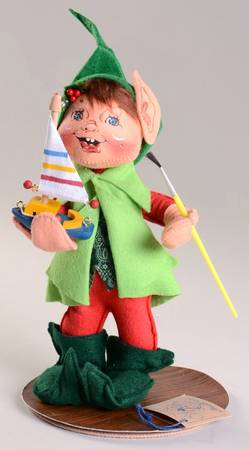 Annalee Christmas Doll Santa's Helper Painting Boat - No Box