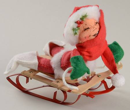 People Christmas Girl On Sled On Flexible Flyer - No Box