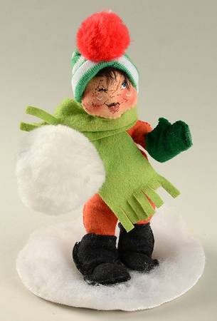 People Christmas Boy With Snowball Green Hat - No Box