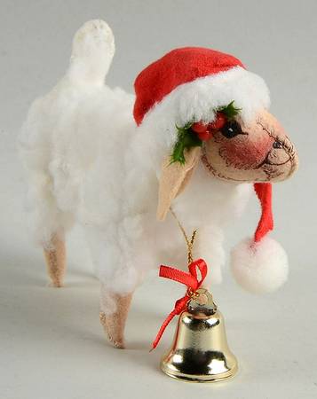 Annalee Christmas Doll Lamb With Santa Hat & Bell - No Box