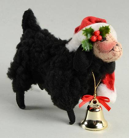 Annalee Christmas Doll Black Lamb W/ Santa Hat & Bell - No Box 238