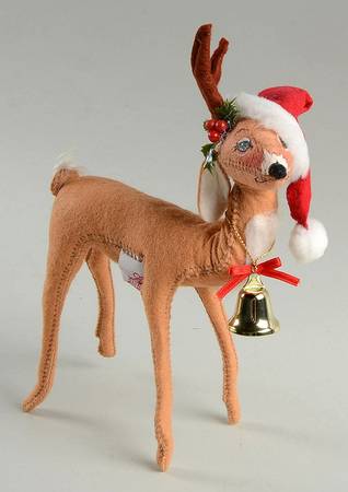 Annalee Christmas Doll Reindeer In Santa Hat & Bell - No Box