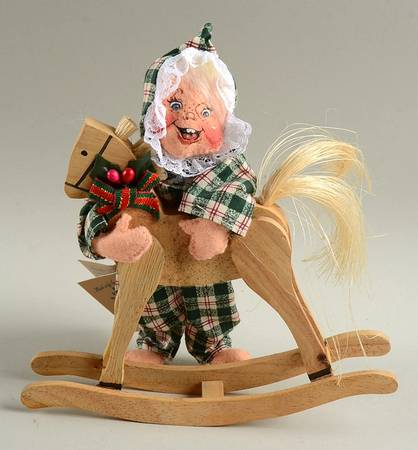 People Christmas Pj Kid On Rocking Horse - No Box