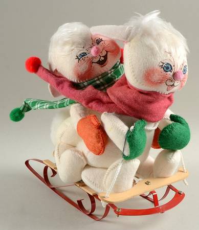 Annalee Christmas Doll Bunnies On Flexible Flyer Sled - No Box