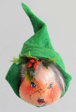 Annalee Christmas Doll Green Elf Head Pin On - No Box