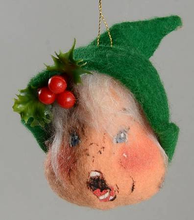 Annalee Christmas Ornaments Elf Head-Green - No Box