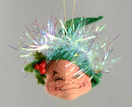 Annalee Christmas Ornaments Tinsel Elf Head-Green - No Box
