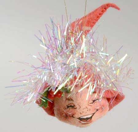 Annalee Christmas Ornaments Tinsel Elf Head-Red - No Box