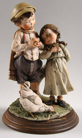 Children Boy And Girl With Chiickens - No Box