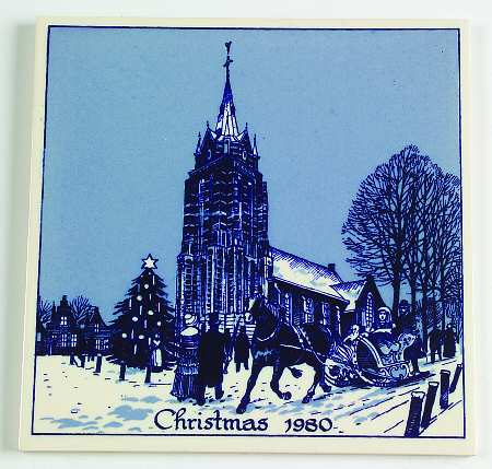 Blue Delft Christmas Tile St. Laurentius Church - No Box