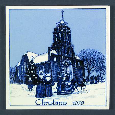 Blue Delft Christmas Tile Church At Schoonhoven - Boxed