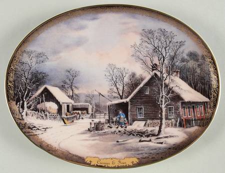 Currier & Ives Christmas Plates Winter Morning-Feeding The Chickens - No Box