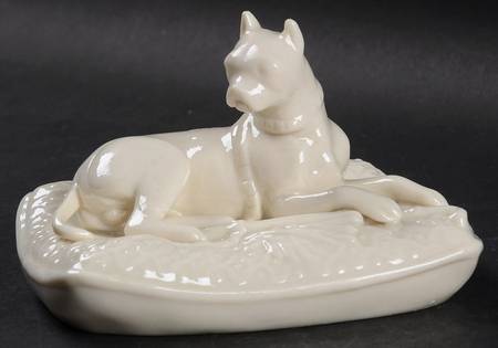 Belleek Figurines Terrier Dog On Cushion - No Box