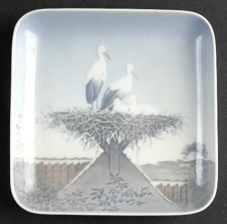 Bing & Grondahl Giftware Storks On Nest-Square Tray - No Box