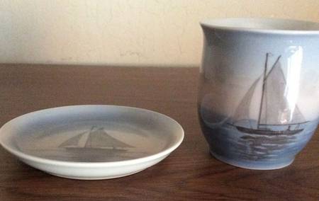 Bing & Grondahl Giftware Planter W/ Underplate-Sailboat - No Box