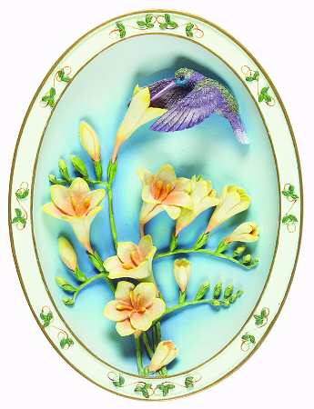 Whispers On The Wind-Plate Blue Throated With Freesia - No Box