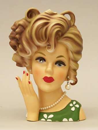 Brinn's Head Vases Blond Hair,Blue Eyes,Green Dress - No Box