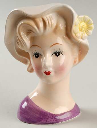Brinn's Head Vases Lady Purple Dress Ylw Flwr - No Box