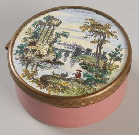 Bilston Enamel Boxes Ruins,River,Person,Rose,Round - No Box