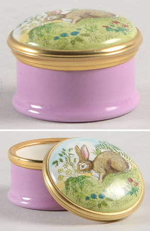 Bilston and Battersea Enamel Box Rabbit In Garden - Boxed
