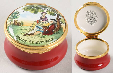 Bilston and Battersea Enamel Box Happy Anniversary - Boxed