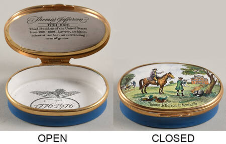 Bilston and Battersea Enamel Box Thomas Jefferson At Monticello - With Box