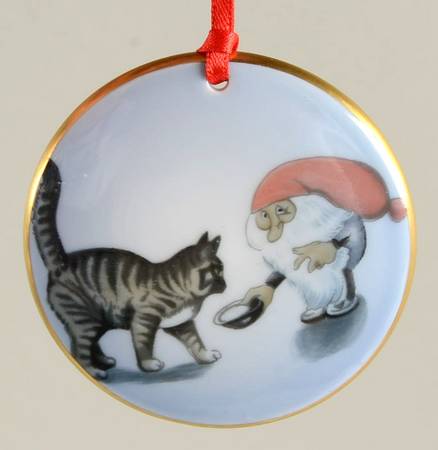 Harald Wiberg Tomten Elf Ornaments Tomten Elf Feeding Tabby - No Box