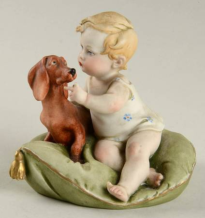 Cappe Figurines Baby With Dachshund - No Box