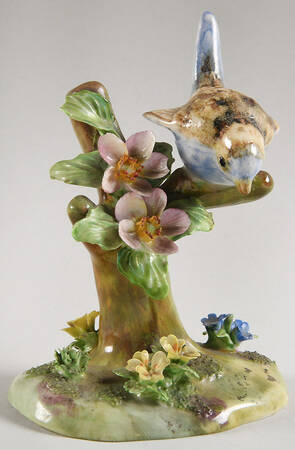 Bird Figurines Blue Bird W/ Flowers-Head Down - No Box