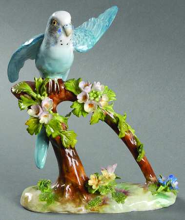 Bird Figurines Parakeet On Branch - No Box