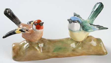 Bird Figurines Goldfinch & Tomtil On A Log - No Box