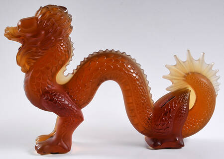Lalique Figurines & Paperweights Dragon-Large/Amber - Boxed