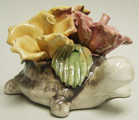 Capodimonte Giftware Turtle With Flowers - No Box