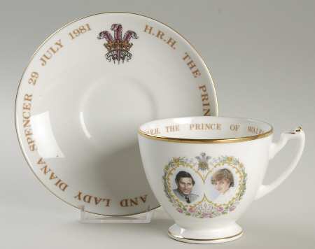 Crown Staffordshire Royalty Giftware Charles & Diana Wedding Cup & Saucer - No Box