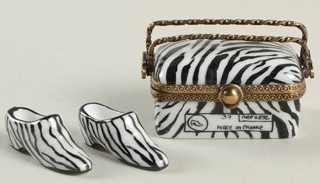 Chanille Limoges Boxes Made In France Shoe Box-Zebra Stripe - No Box