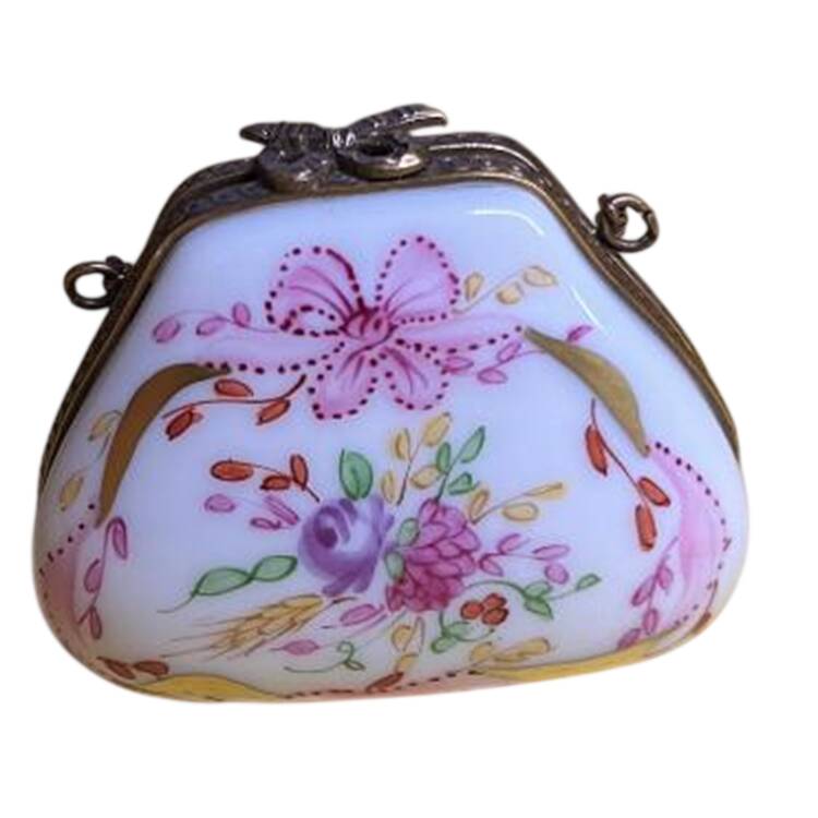 Chanille Limoges Boxes Pink Floral Purse W/Chain - No Box