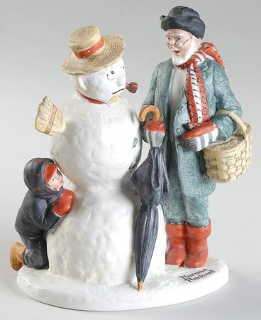 Norman Rockwell Figurines Grandpa  And Snowman - Boxed