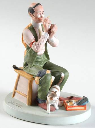 Norman Rockwell Figurines Man Threading A Needle - Boxed