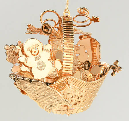 1996 Gold Christmas Ornament Collection Teddy Bear Basket - No Box