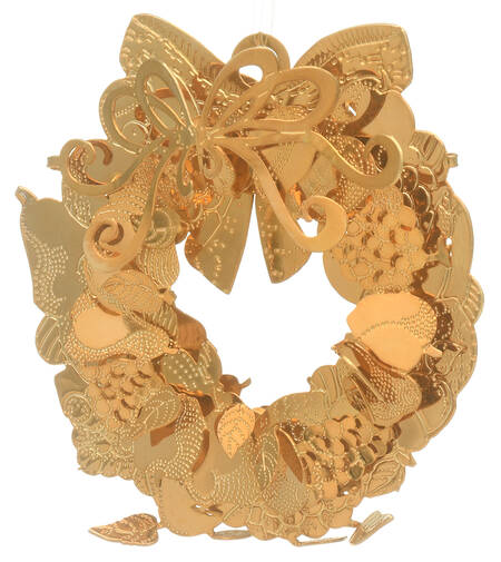 1996 Gold Christmas Ornament Collection Festive Wreath - No Box