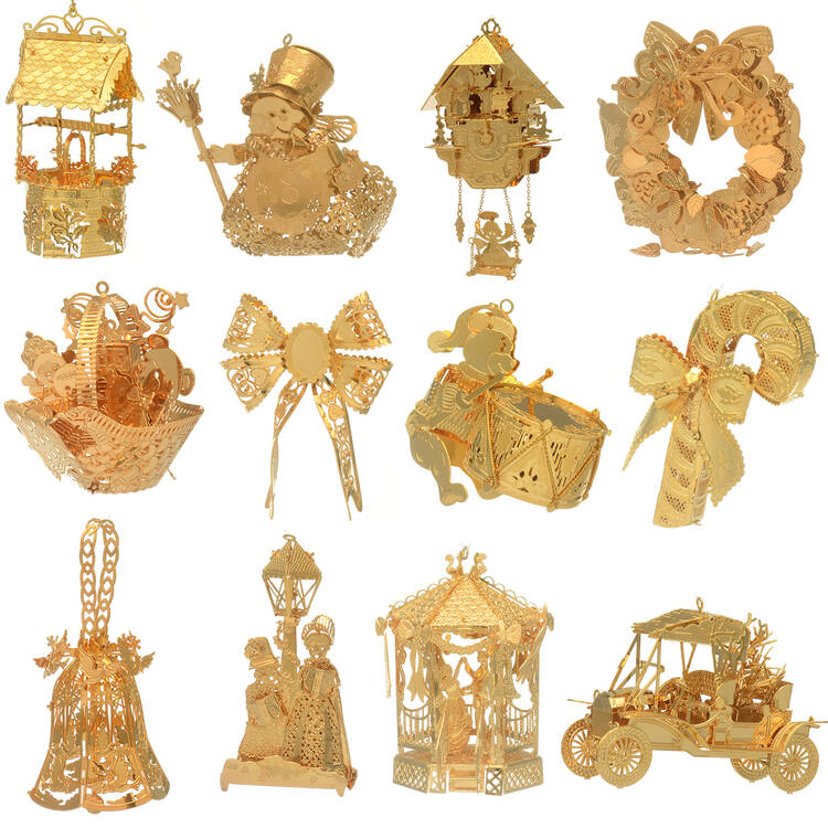 1996 Gold Christmas Ornament Collection Set Of 12 - Boxed