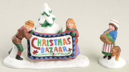 New England Village Christmas Bazaar Sign-Set Of 2 - Boxed