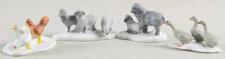 New England Village Farm Animals-Chickens; Sheep; Geese - With Box