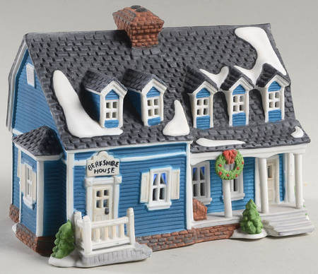 New England Village Berkshire House-Blue Pale Yellow Shutter - Boxed