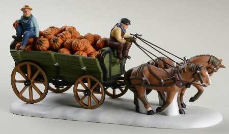 New England Village Harvest Pumpkin Wagon - No Box