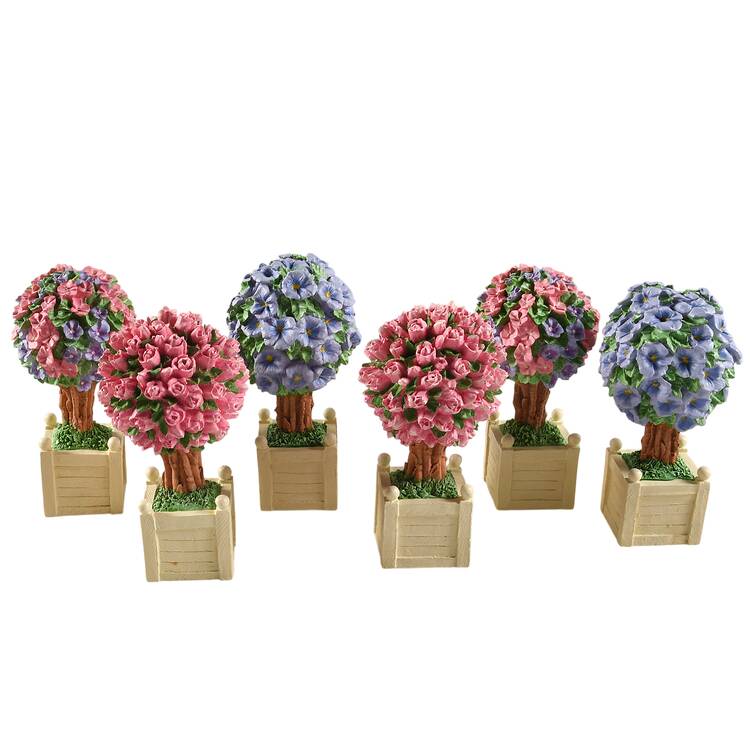 Snowbunnies Flowering Spring Topiaries - Set Of 6 - Boxed